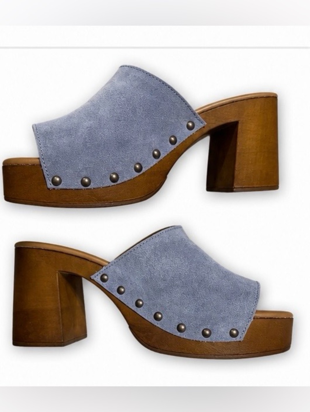Verde Rosmarino Italian Leather Suede Platform Clog Sandals Blue Size 9 NWT